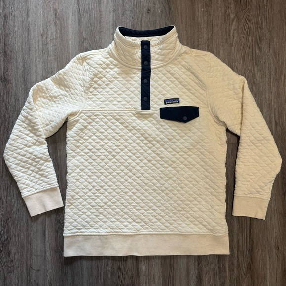 Patagonia Organic Cotton Quilted Snap-T Pullover Blue/White/Cream Style #25281 - Picture 1 of 12
